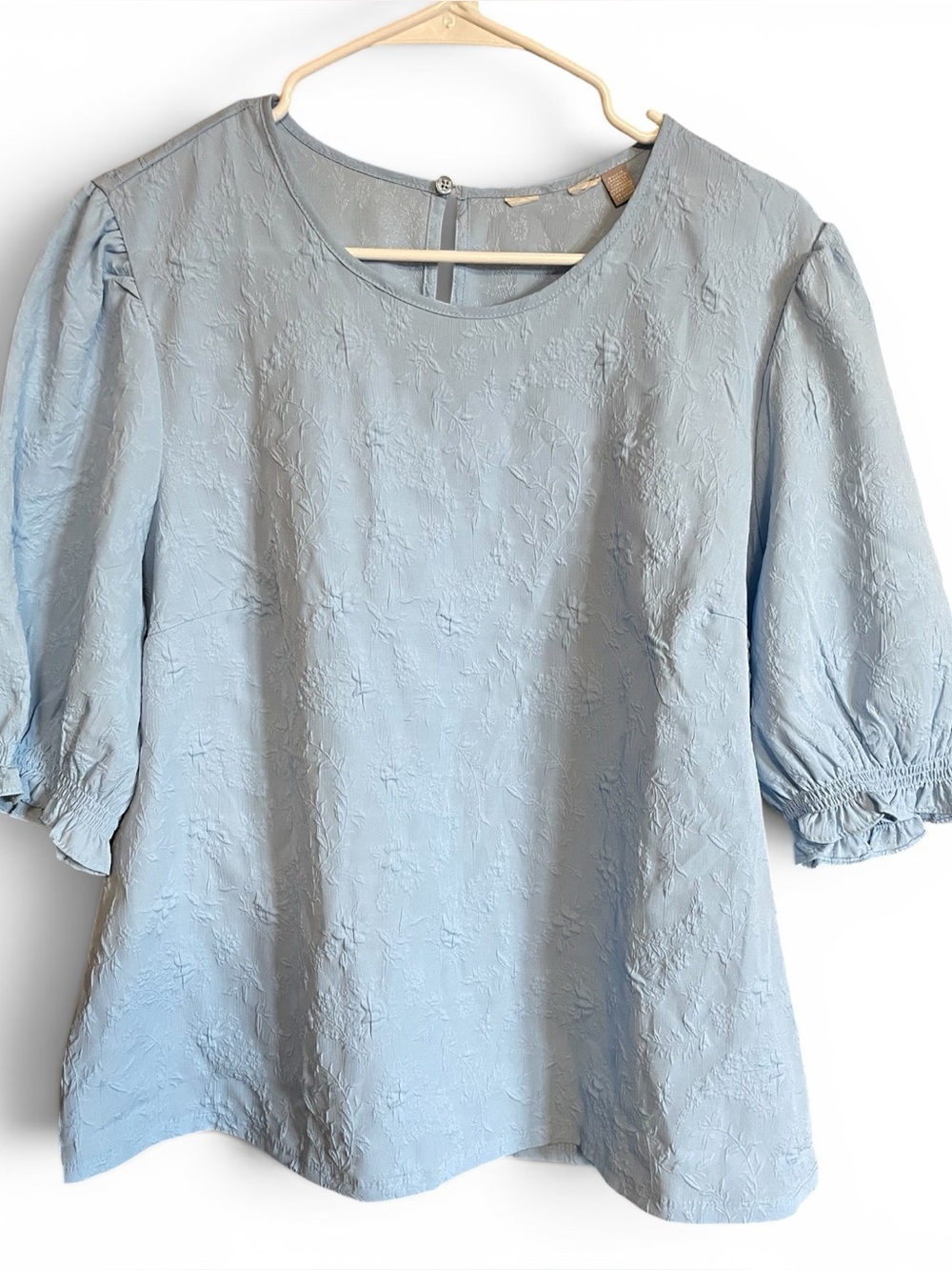 Ted Baker Baby Blue Textured Blouse Puff Sleeves Poly XL